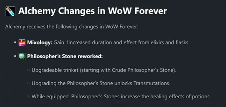 Alchemy changes in WoW Forever