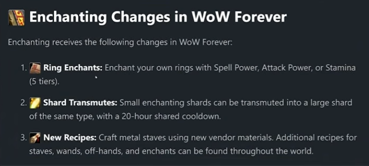 Enchanting changes in WoW Forever