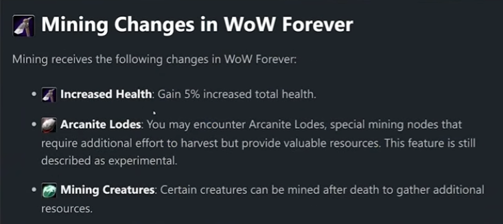 Mining changes in WoW Forever