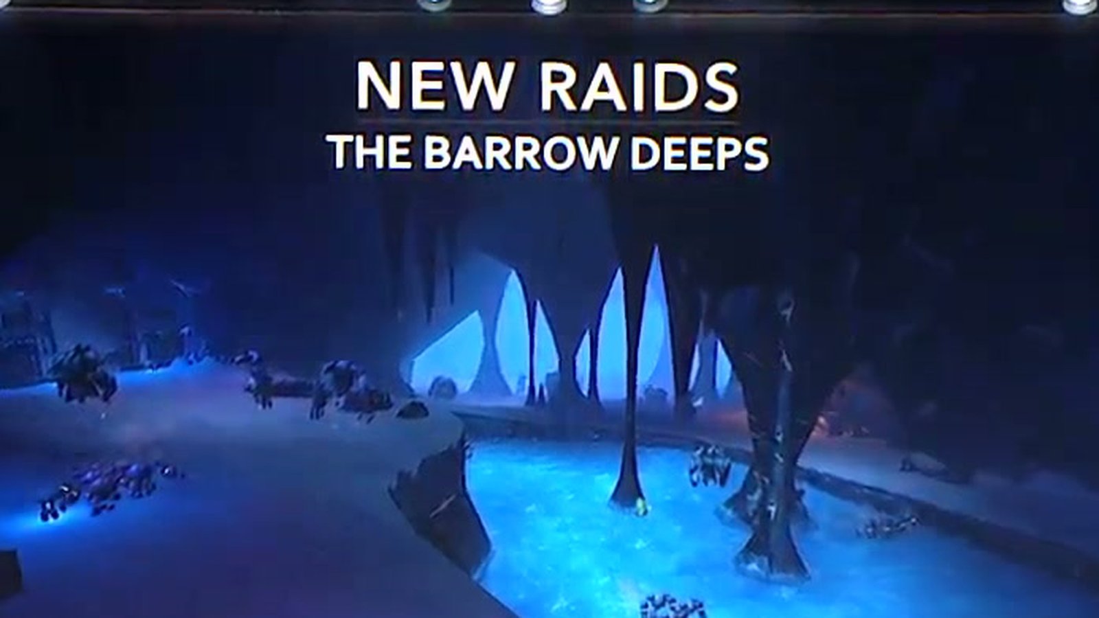 BlizzCon 2026 presentation slide announcing The Barrow Deeps among the new raids
